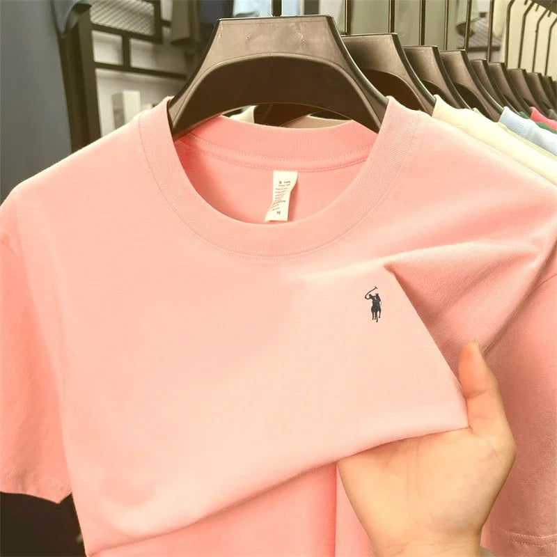 100% Cotton Men'S Short Sleeve T-Shirt Fashion Brand Embroidery Summer New High-End Comfortable Casual round Neck Top