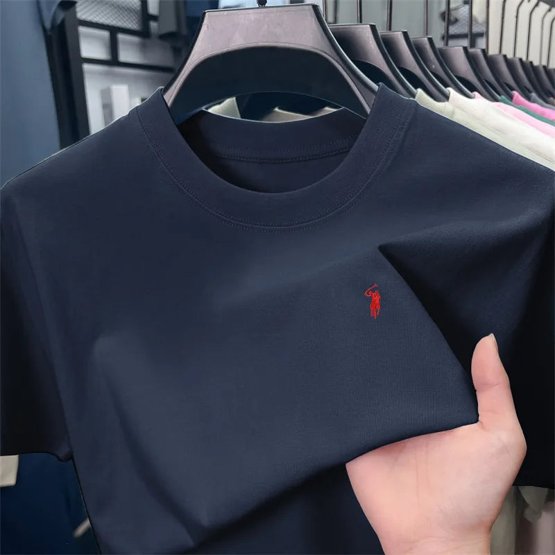 100% Cotton Men'S Short Sleeve T-Shirt Fashion Brand Embroidery Summer New High-End Comfortable Casual round Neck Top