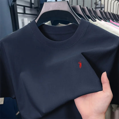 100% Cotton Men'S Short Sleeve T-Shirt Fashion Brand Embroidery Summer New High-End Comfortable Casual round Neck Top