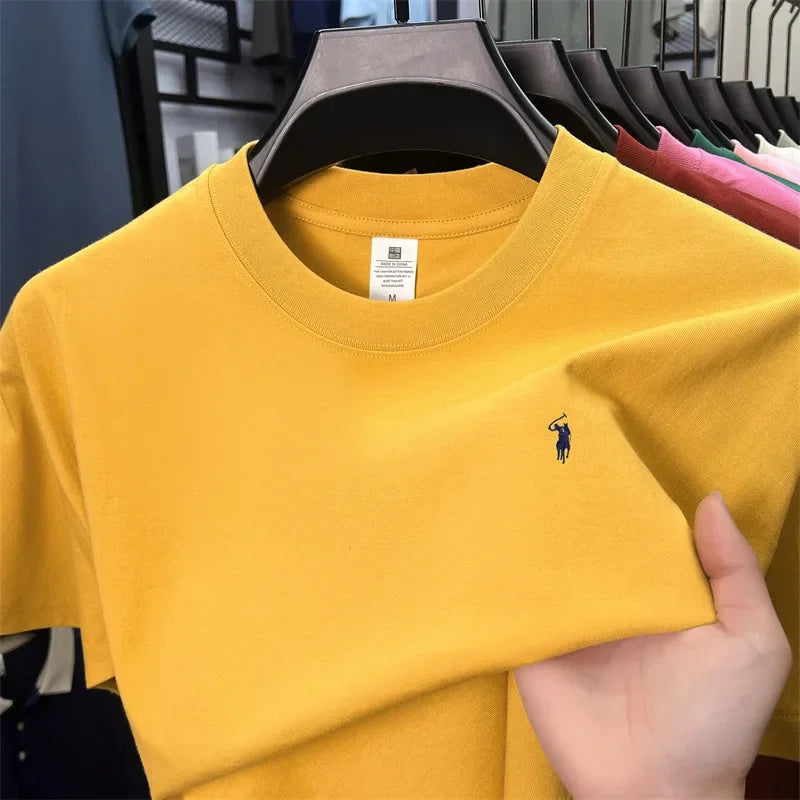 100% Cotton Men'S Short Sleeve T-Shirt Fashion Brand Embroidery Summer New High-End Comfortable Casual round Neck Top