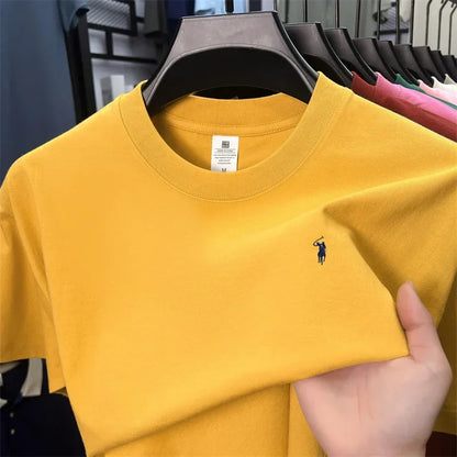 100% Cotton Men'S Short Sleeve T-Shirt Fashion Brand Embroidery Summer New High-End Comfortable Casual round Neck Top
