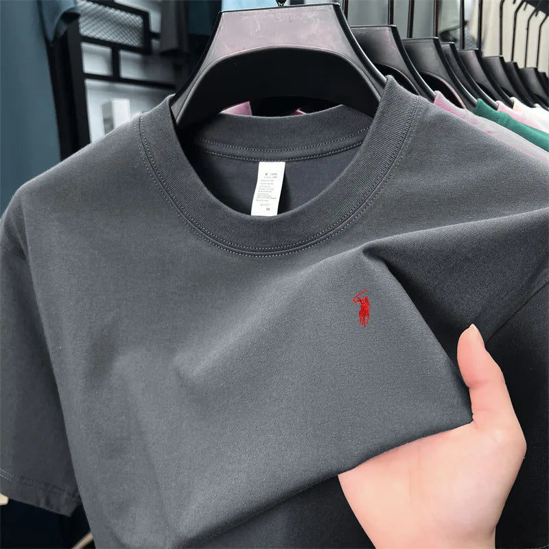 100% Cotton Men'S Short Sleeve T-Shirt Fashion Brand Embroidery Summer New High-End Comfortable Casual round Neck Top
