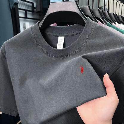 100% Cotton Men'S Short Sleeve T-Shirt Fashion Brand Embroidery Summer New High-End Comfortable Casual round Neck Top