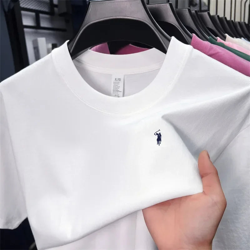 100% Cotton Men'S Short Sleeve T-Shirt Fashion Brand Embroidery Summer New High-End Comfortable Casual round Neck Top