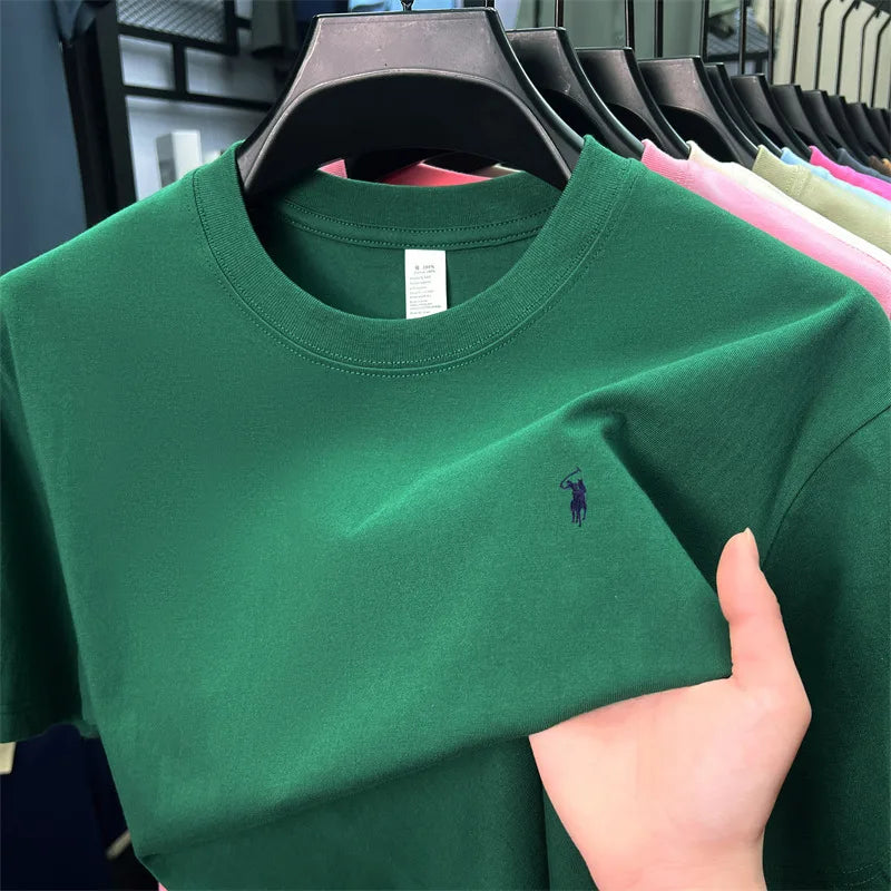 100% Cotton Men'S Short Sleeve T-Shirt Fashion Brand Embroidery Summer New High-End Comfortable Casual round Neck Top