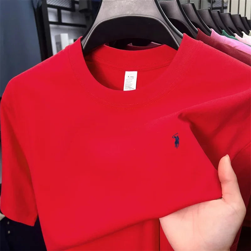 100% Cotton Men'S Short Sleeve T-Shirt Fashion Brand Embroidery Summer New High-End Comfortable Casual round Neck Top