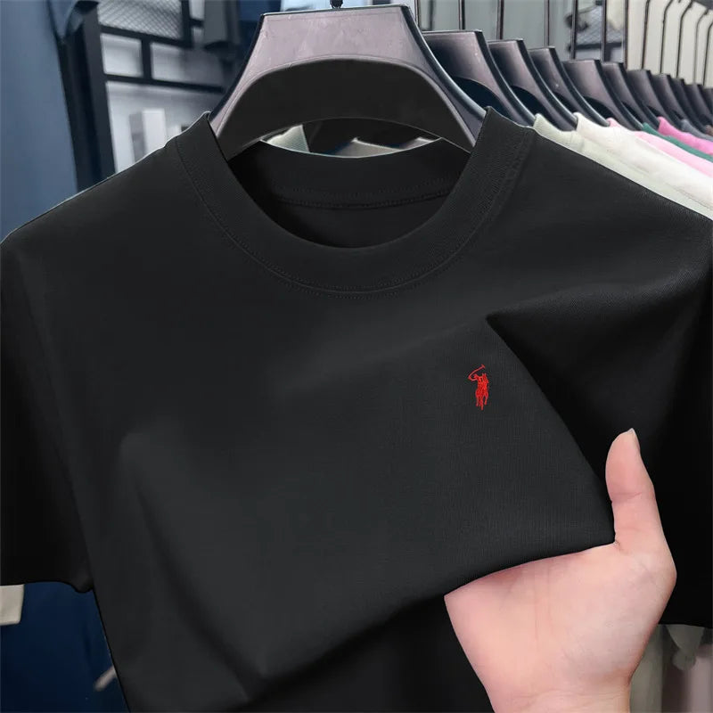 100% Cotton Men'S Short Sleeve T-Shirt Fashion Brand Embroidery Summer New High-End Comfortable Casual round Neck Top
