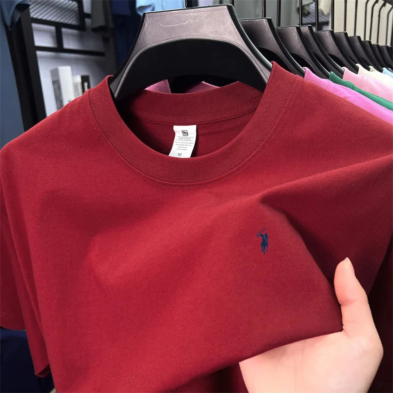 100% Cotton Men'S Short Sleeve T-Shirt Fashion Brand Embroidery Summer New High-End Comfortable Casual round Neck Top