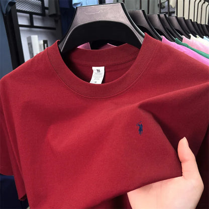 100% Cotton Men'S Short Sleeve T-Shirt Fashion Brand Embroidery Summer New High-End Comfortable Casual round Neck Top
